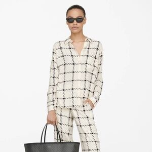 ANINE BING - Black & White "Aspen" Plaid Button-up Long Sleeve Shirt, Size L